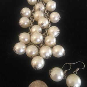 Simulated Pearl necklace and earrings